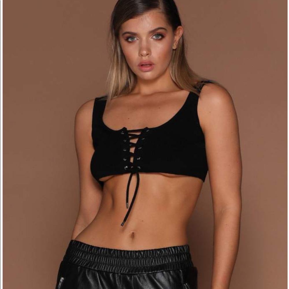 BRAND NEW🖤💛Meshki Cute Tie Up black Crop Top